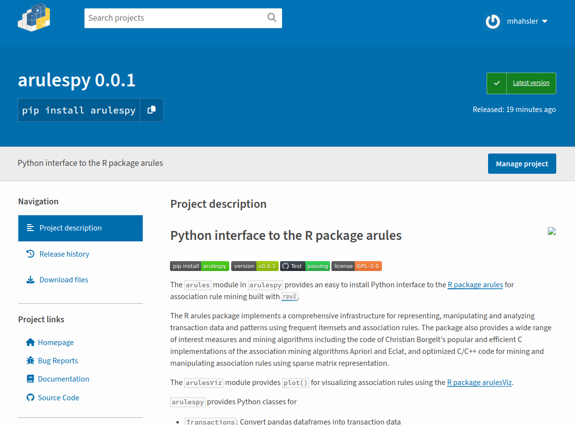PyPI: arulespy